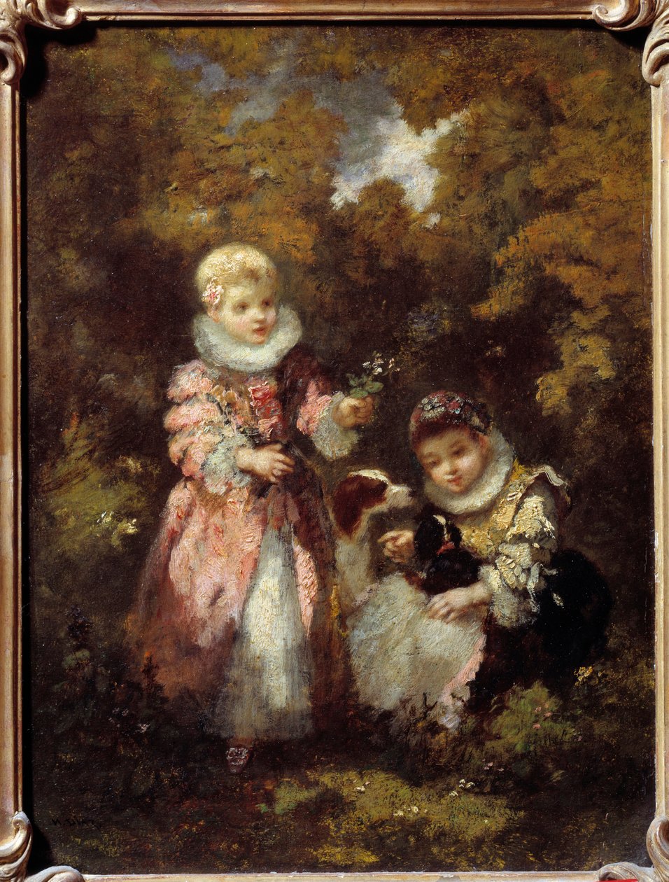 Children and dogs (Painting by Narcissus Diaz de la Pena) by Narcisse Virgile Diaz de la Peña