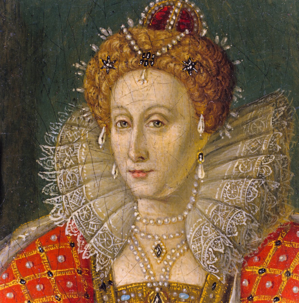 Detail of miniature oil portrait of Queen Elizabeth I by Nathan Benn