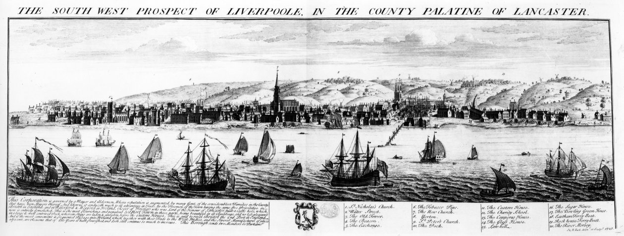 The South West Prospect of Liverpool, in the County Palatine of Lancaster, 1728 by Nathaniel and Samuel Buck