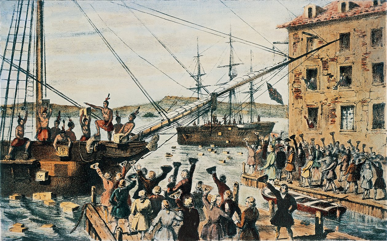 Boston Tea Party, English Tea Chests Thrown Overboard in Boston Harbor by Colonists, December 16 by Nathaniel (after) Currier