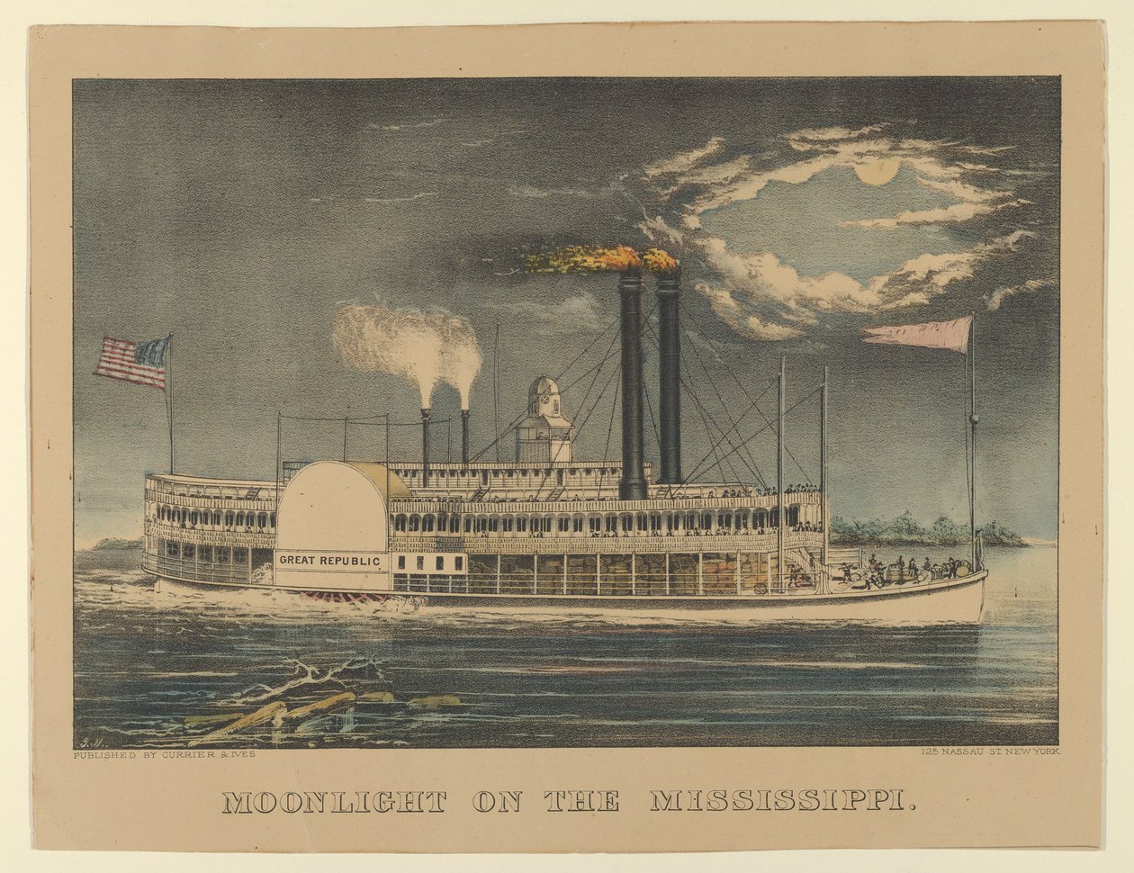 Moonlight on the Mississippi, 1872-74 by Currier and Ives