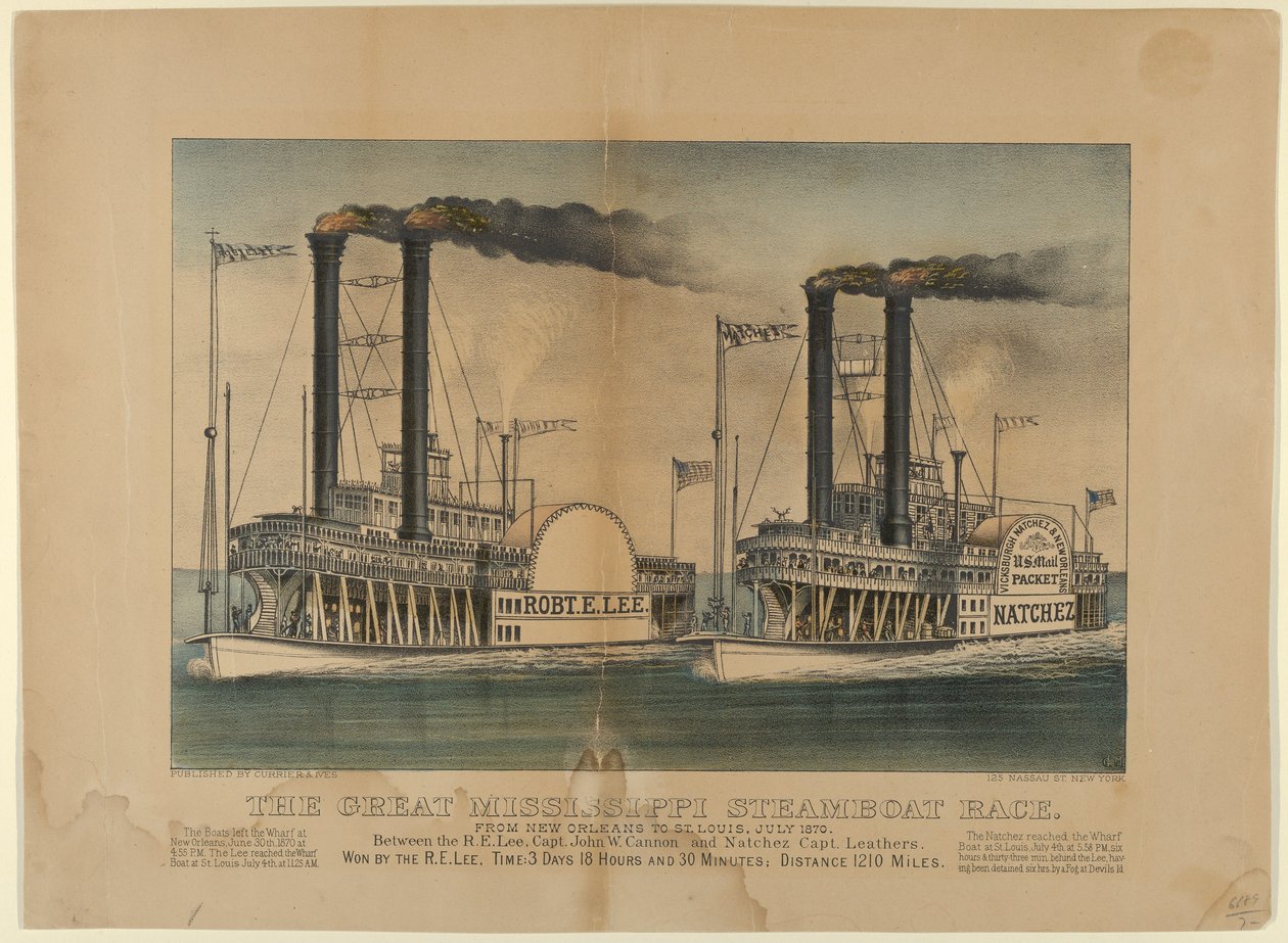 The Great Mississippi Steamboat Race, 1870 by Currier and Ives