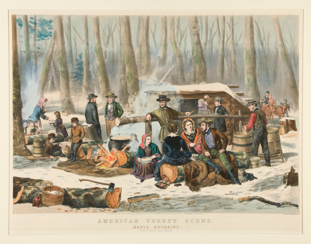 American Forest Scene, Maple Sugaring by Nathaniel Currier