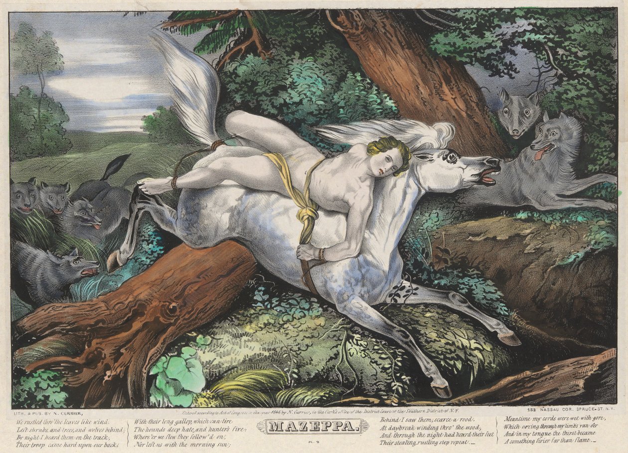 Mazeppa: Plate 2 of Set of Four Plates (Pursued by Wolves) by Nathaniel Currier