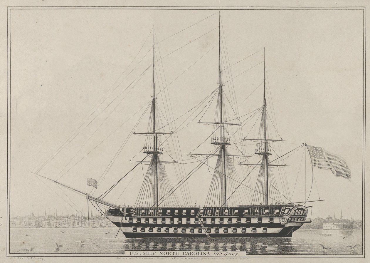 U. S. Ship North Carolina, 102 Guns, 1843 by Nathaniel Currier