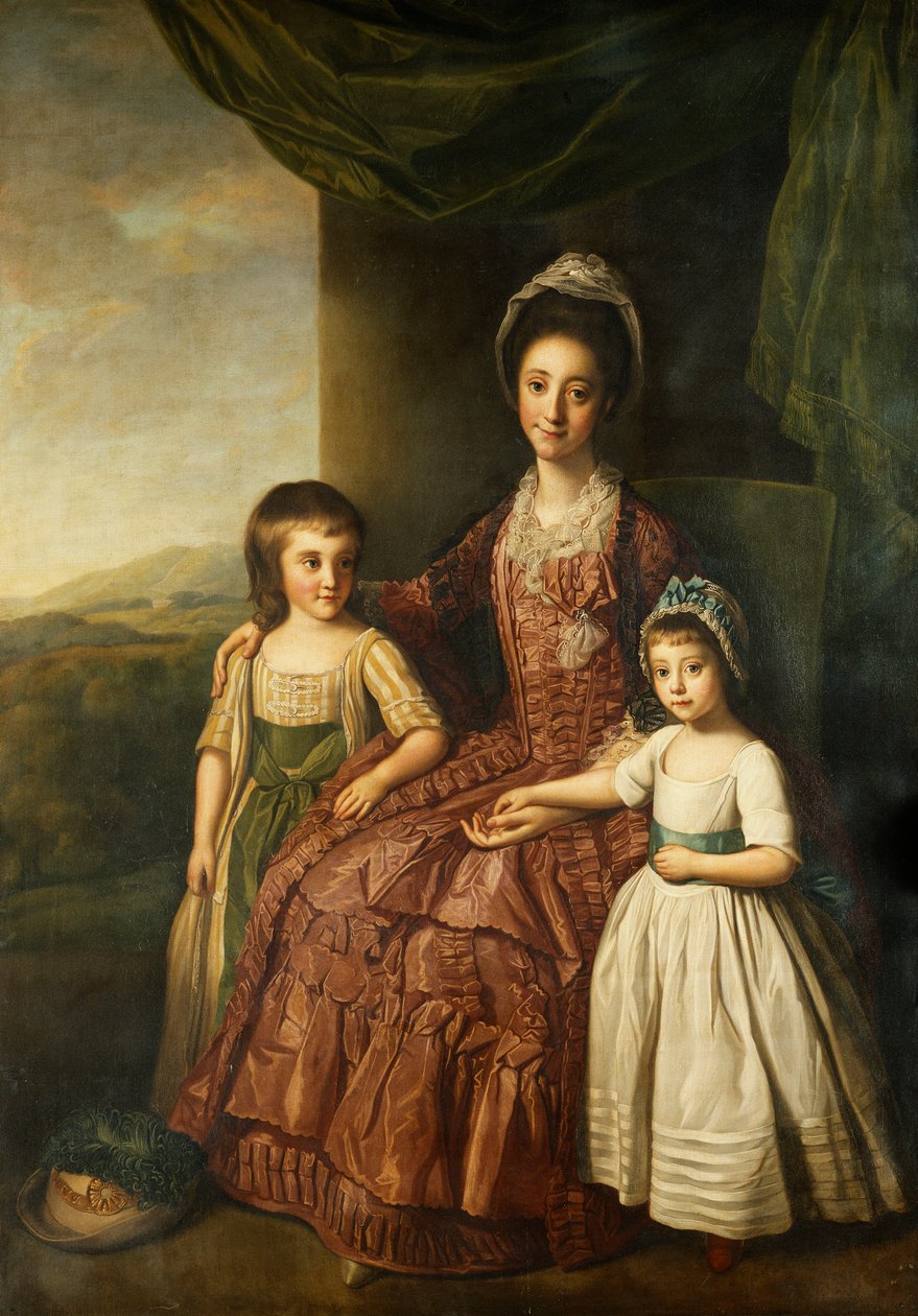 A Group Portrait of Mary, Countess of Darnley and Her Children, Lord Clifton and Lady Mary Bligh, All Full Length by Nathaniel Dance Holland