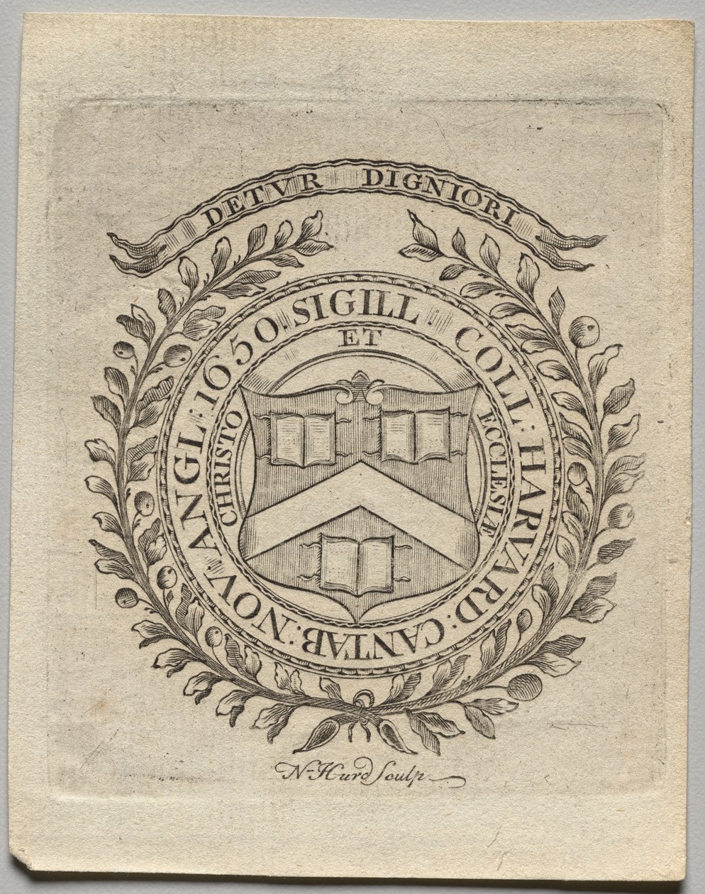 Bookplate: Seal of Harvard College by Nathaniel Hurd