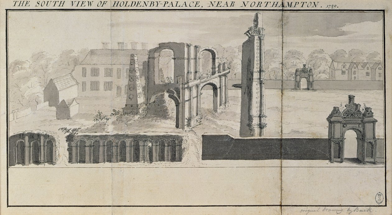 South view of Holdenby House and ruins as seen in 1729 by Nathaniel and Samuel Buck