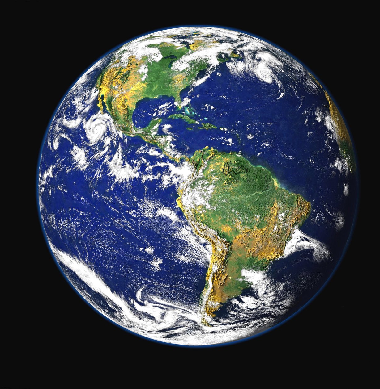 Satellite view of North, Central and South America, set between the Pacific and Atlantic oceans by National Aeronautics and Space Administration National Aeronautics and Space Administration
