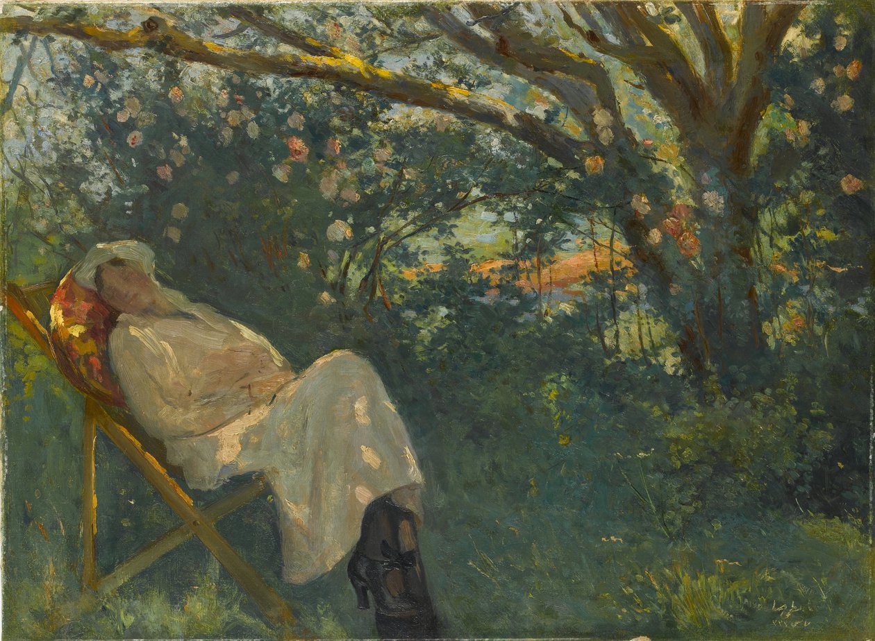 Lady in Pink on a Chaise Longue by Nazmi Ziya Güran