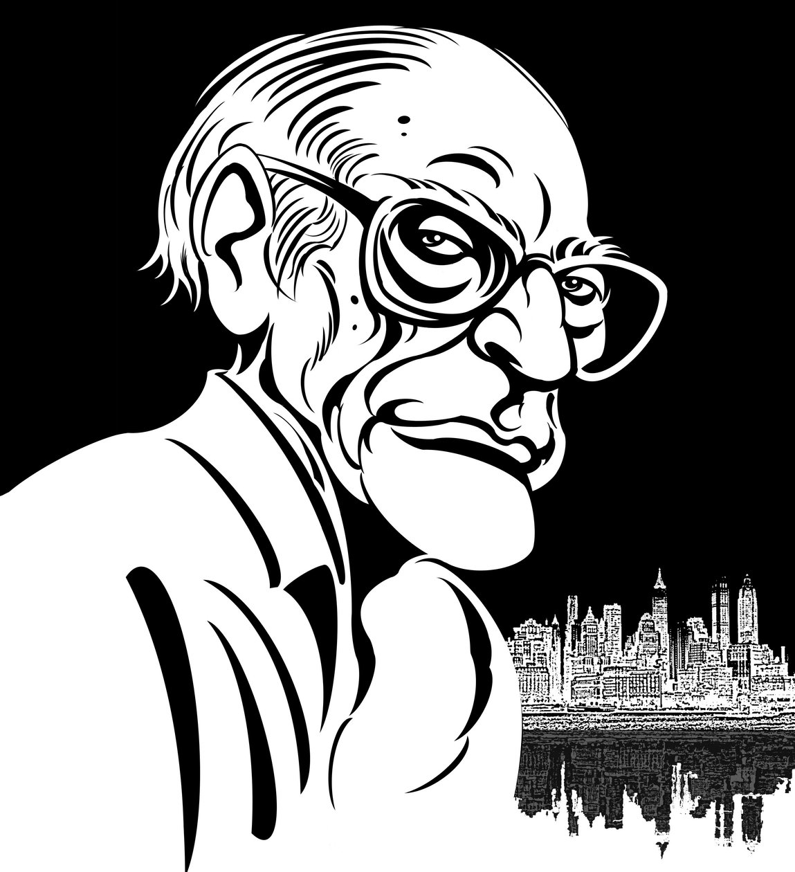 Arthur Miller, American playwright (1915-2005); black-and-white caricature by Neale Osborne