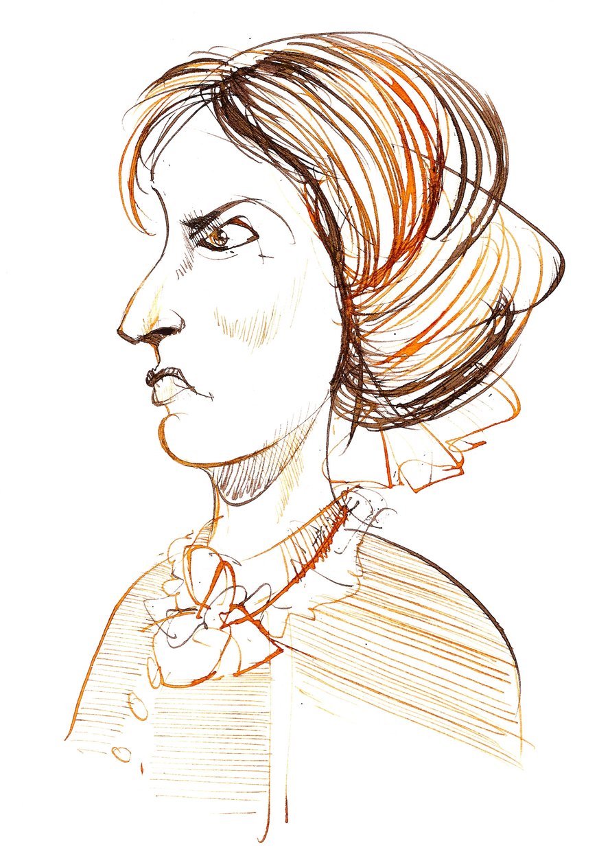 Charlotte Bronte, English novelist and poet; caricature by Neale Osborne