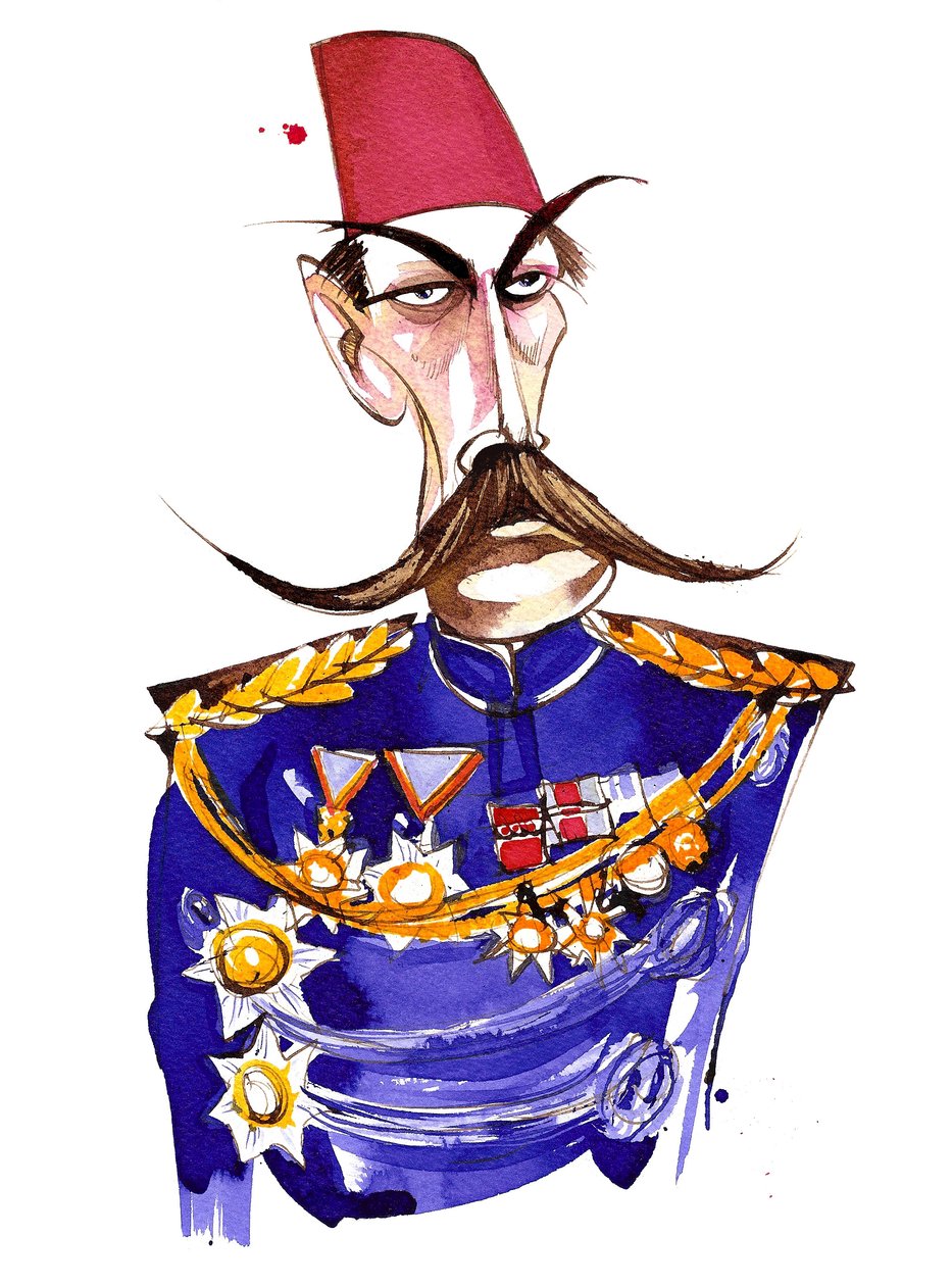 Irish-born, British Field Marshall, First Earl Kitchener, colour caricature in uniform and fez by Neale Osborne