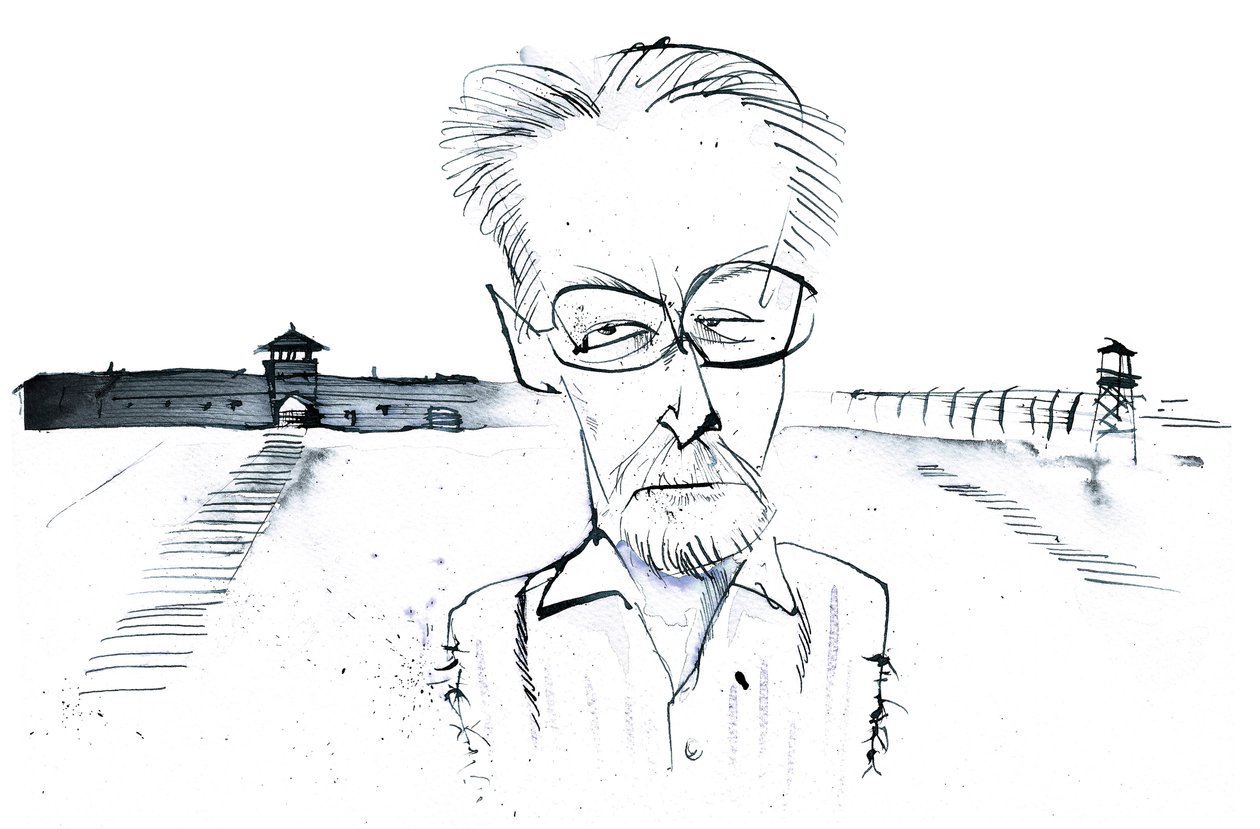 Italian writer, poet and chemist Primo Levi; caricature by Neale Osborne
