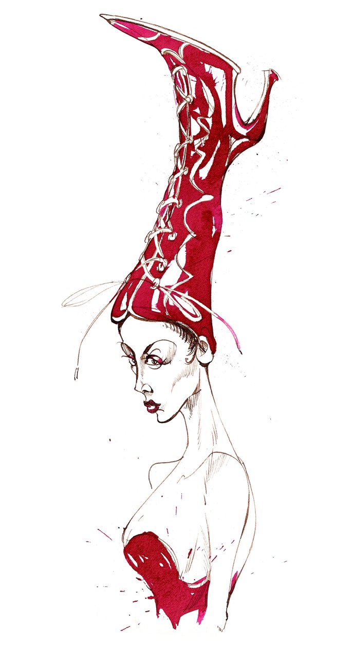 Red high boot hat: from a series inspired by Elsa Schiaparelli