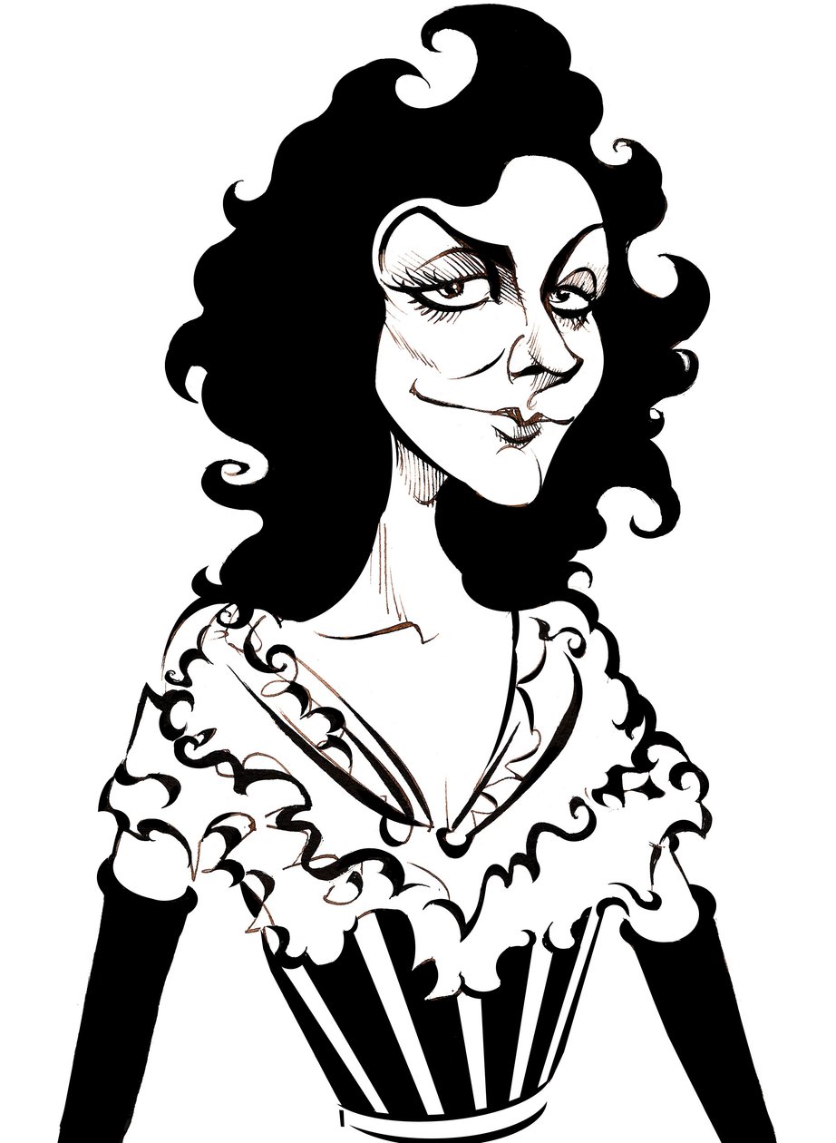Yvette Guilbert, French actress and cabaret singer, caricature by Neale Osborne