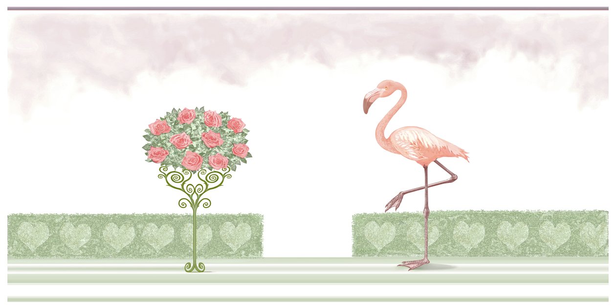 Flamingo and Rose Bush, 2021 by Neale Osborne