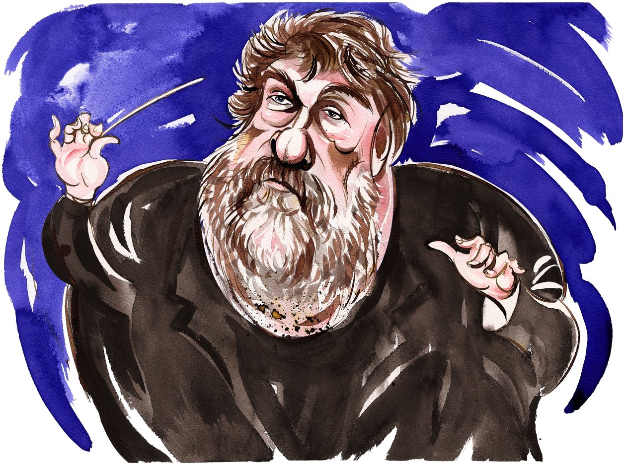 Oliver Knussen - caricature by Neale Osborne