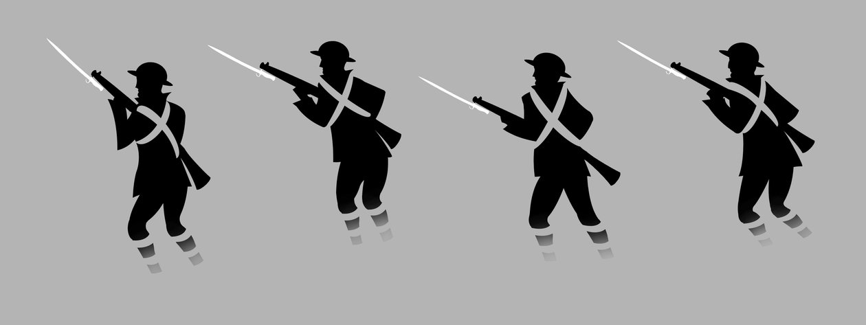 World War One soldiers with bayonets - emerging from trenches by Neale Osborne