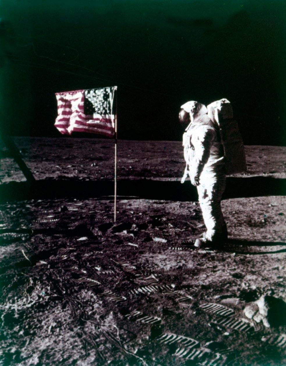 Buzz Aldrin Stands Next to the American Flag on the Surface of the Moon by Neil Armstrong