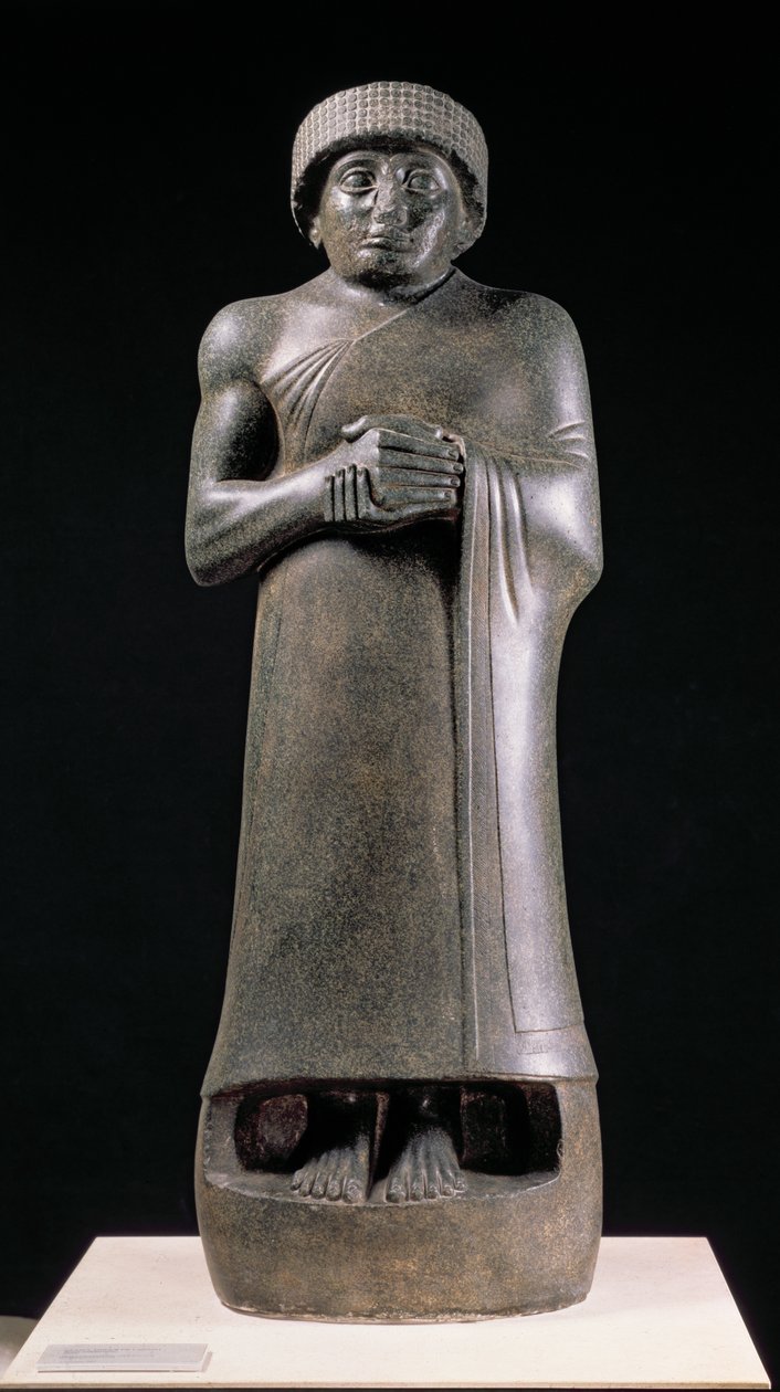 Statue of a King with Clasped Hands, Possibly Gudea, Prince of Lagash, from Telloh (ancient Girsu) c.2130 BC by Neo Sumerian Neo Sumerian