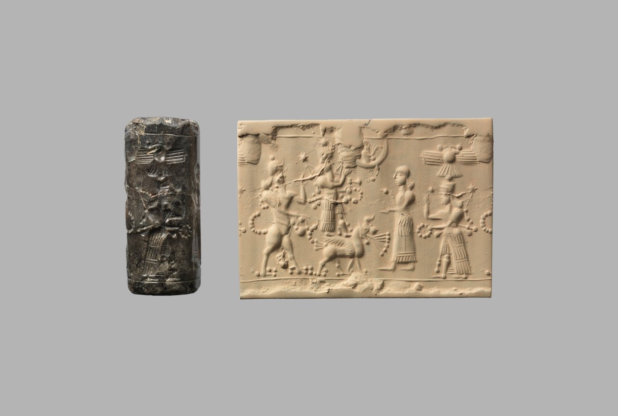 Cylinder seal with scorpion-man and modern impression by Neo Assyrian