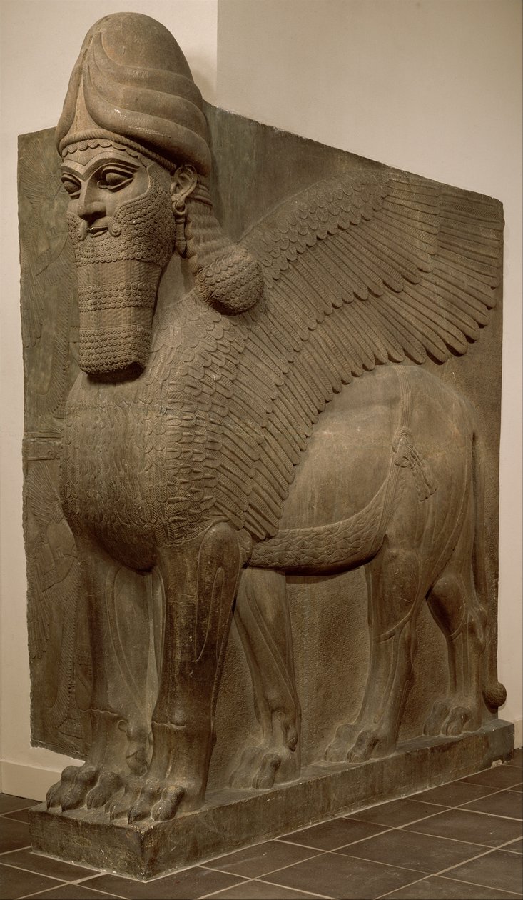 Human-headed winged lion (lamassu), c.883–859 BC by Neo Assyrian
