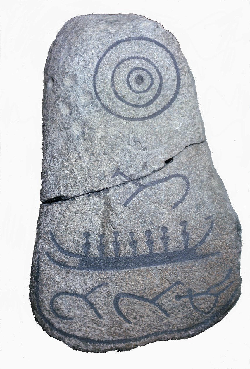 A Ship Draws on a Runic Stone, a Fresco from the Neolithic Period. National Museum of Copenhagen, Denmark by Neolithic Neolithic