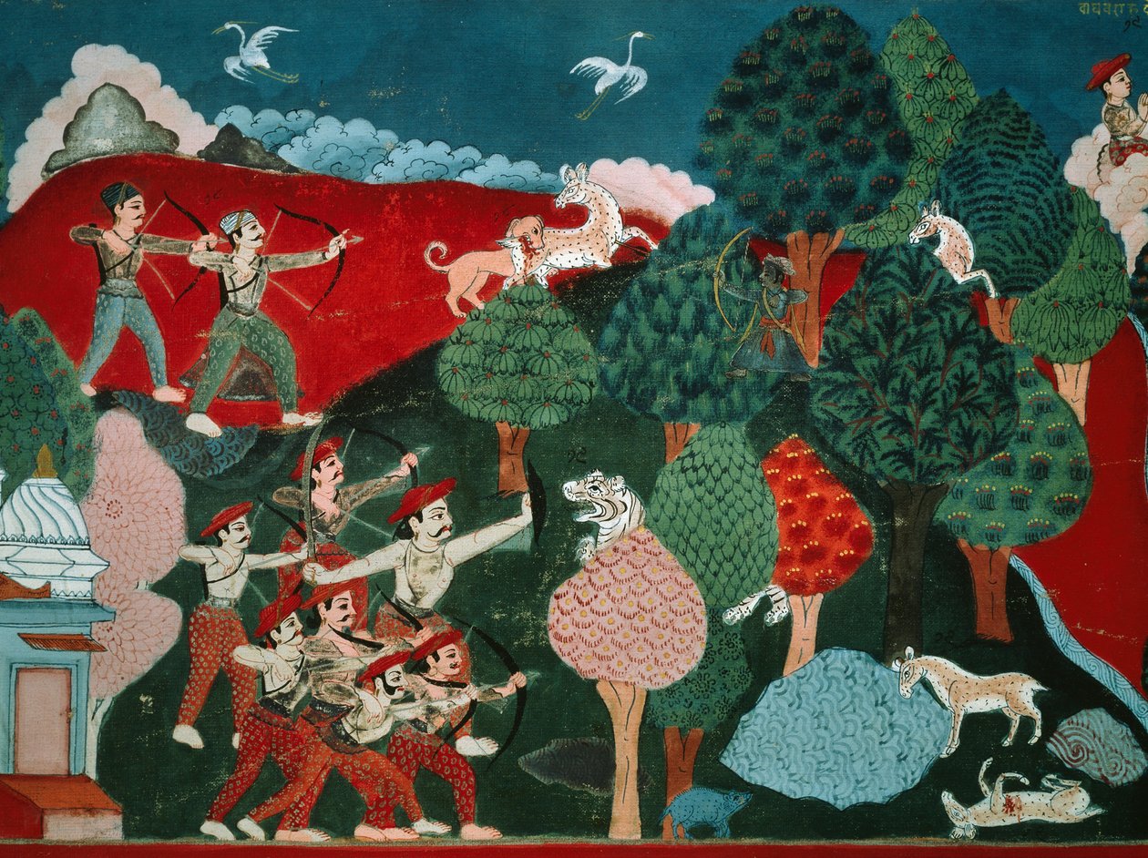 A King Spending His Days Killing Poor Gazelles for No Reason, Later, in Another Life, He is Gazelle and is Killed by Hunter (detail) by Nepalese School