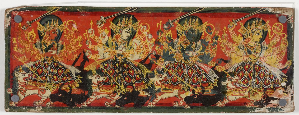 One of a pair of manuscript covers depicting Devi as the Eight Mothers by Nepalese School