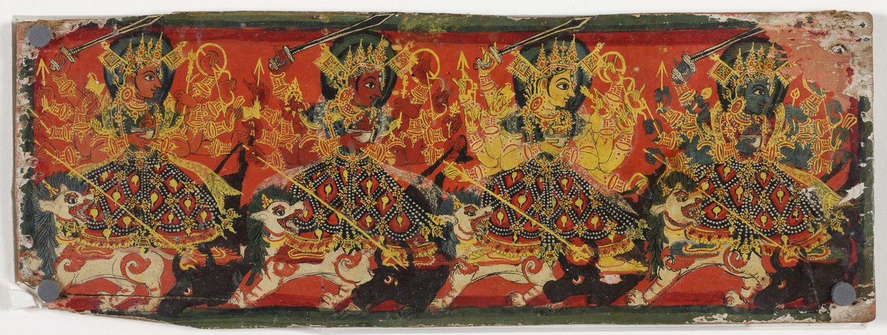 One of a pair of manuscript covers depicting Devi as the Eight Mothers by Nepalese School