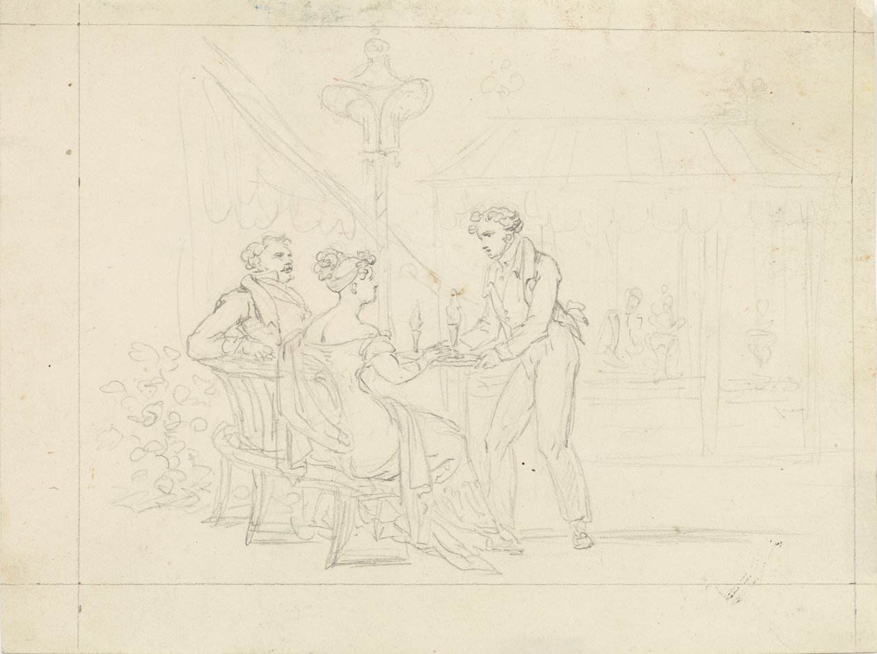 Biedermeier Couple in Café, Waiter Serving Ice Cream by Leopold Blonder