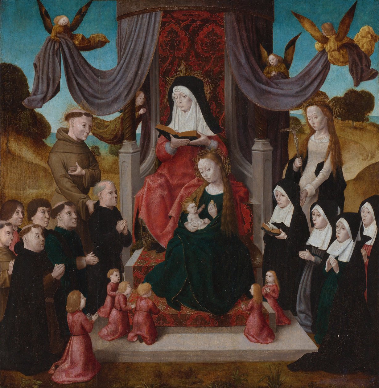 The Virgin and Child with Saint Anne, Saints Francis, Lidwina and donors, c. 1490-1 by Netherlandish Master
