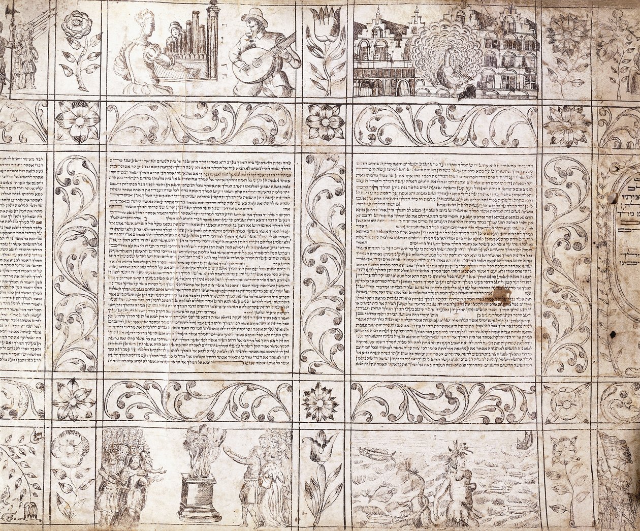 Illuminated Manuscript in Sephardic Script, Showing Scenes of Dutch ...