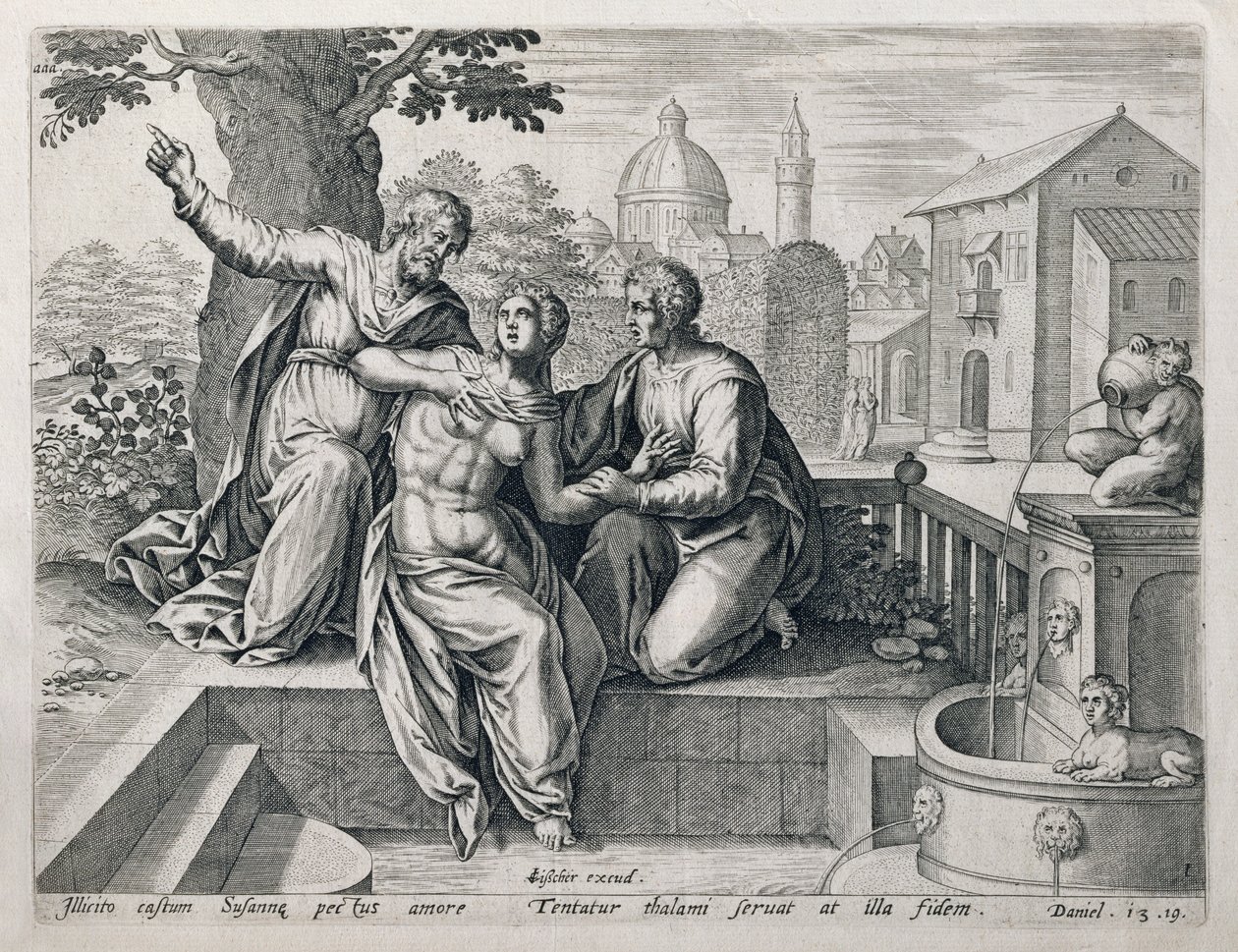 Susanna and the Elders, from a series illustrating scenes from The Bible, pub. by Claes Jansz Visscher by Netherlandish School