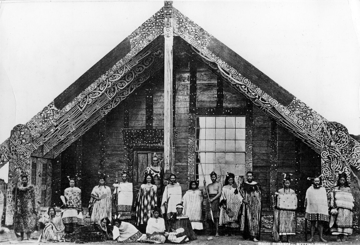 Maori Runanga or Meeting House, c.1863-80 by New Zealand Photographer