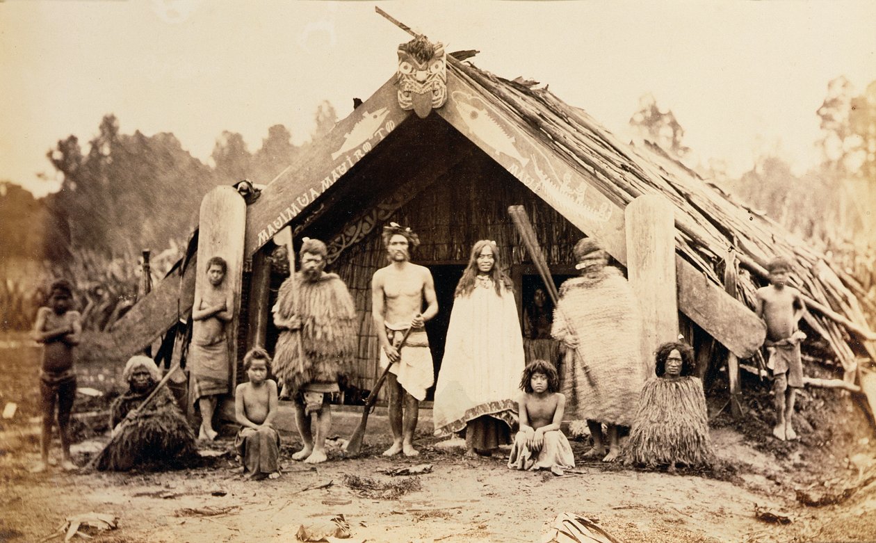 Maori Family, New Zealand, c.1880s by New Zealander Photographer