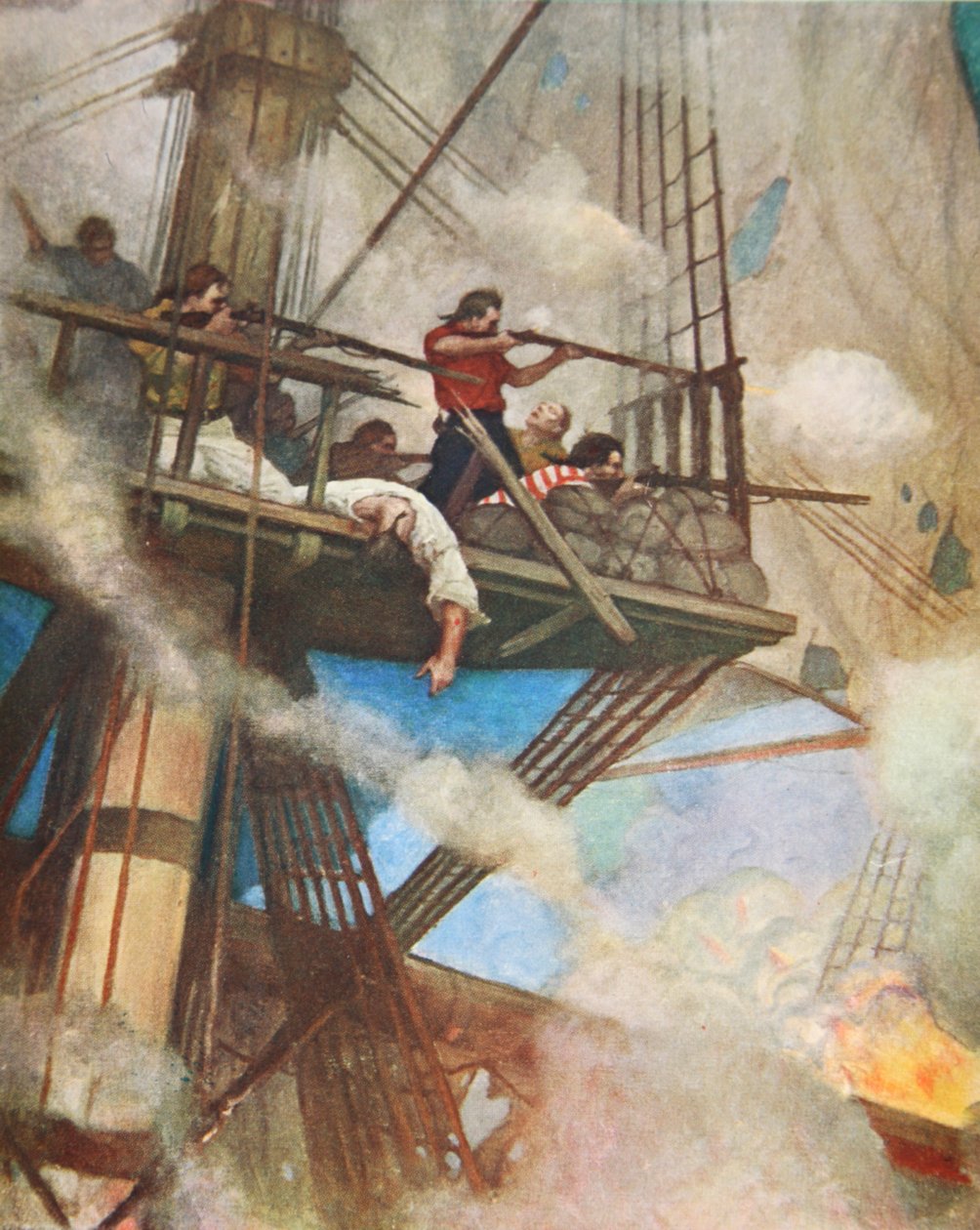 The fight in the Fire-tops against an English ship by Newell Convers (after) Wyeth