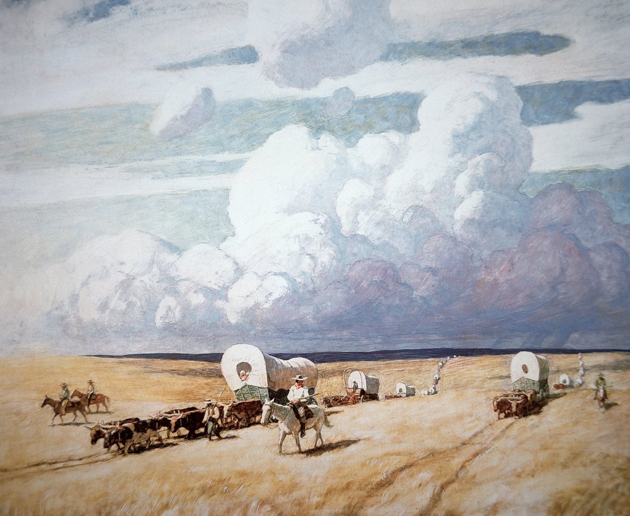 Covered wagons heading west by Newell Convers Wyeth