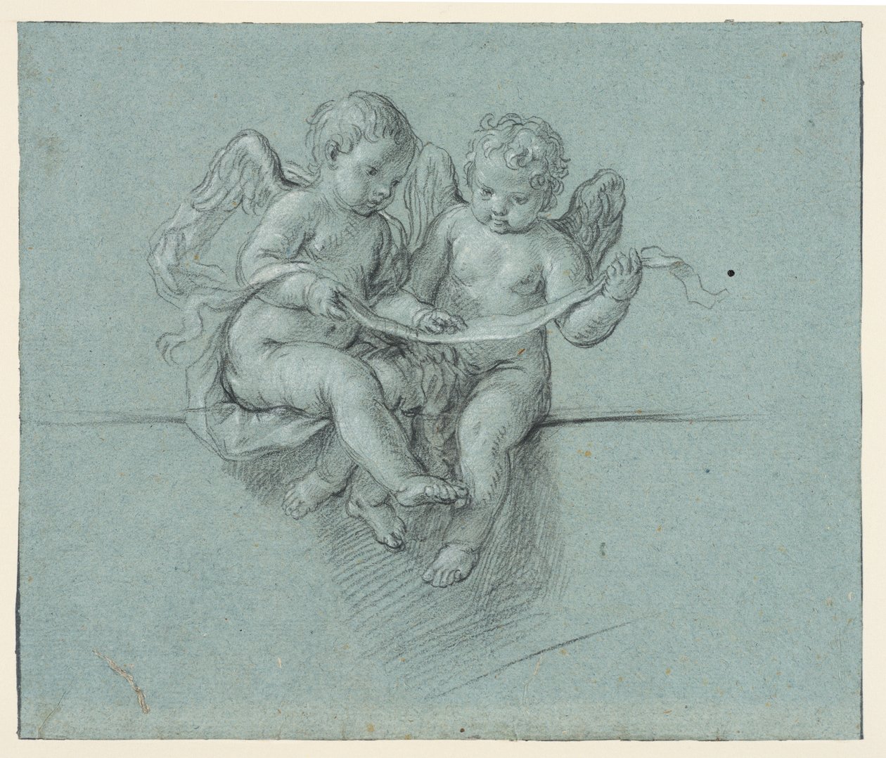 Two cherubs holding scroll by Niccolò (attr.to) Berrettoni
