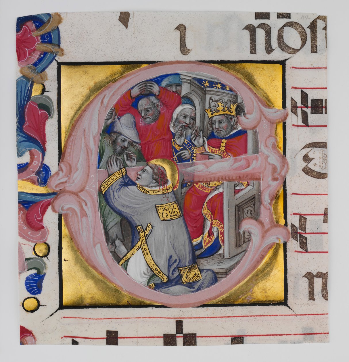 Manuscript Illumination with the Martyrdom of Saint Stephen in an Initial E by Niccolò di Giacomo da Bologna