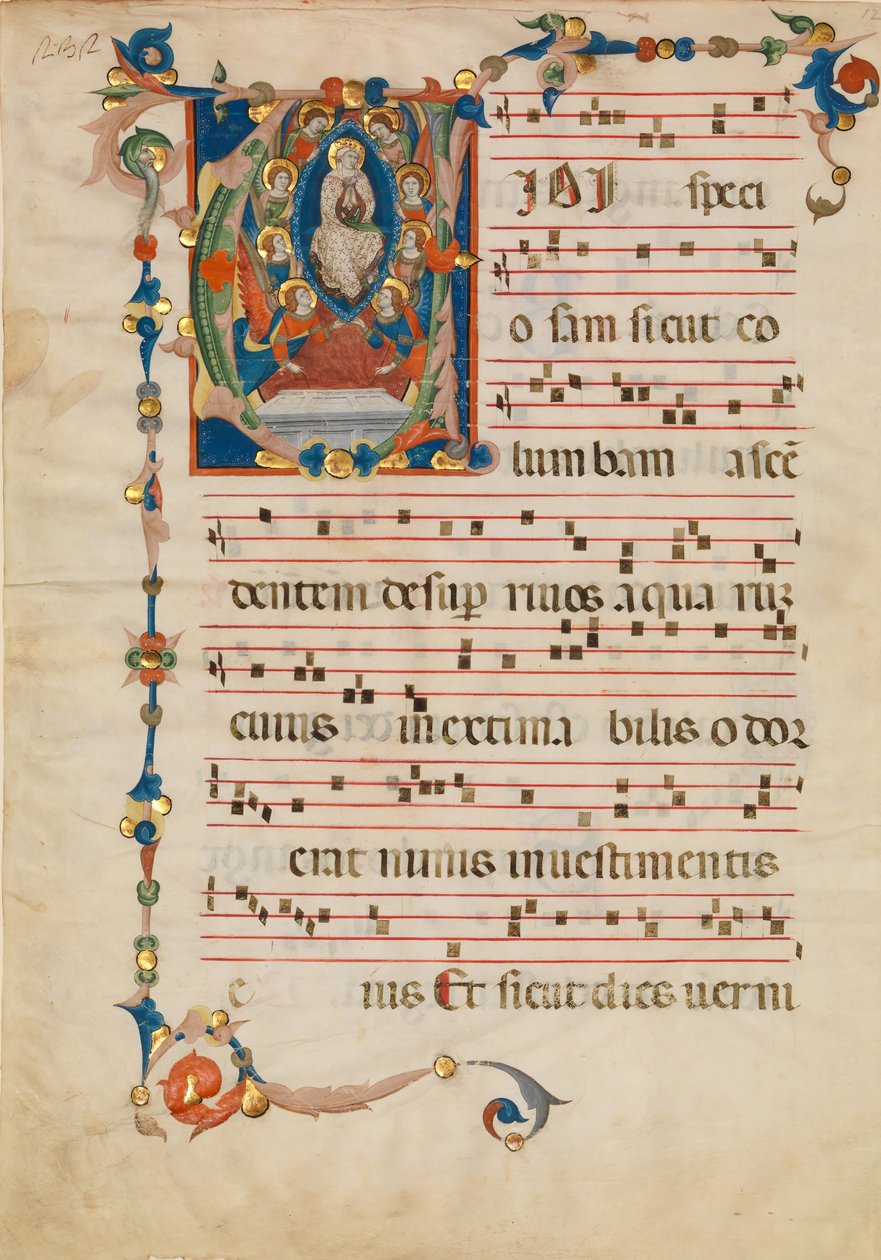 Manuscript Leaf with the Assumption of the Virgin in an Initial V, from an Antiphonary, ca. 1340 by Niccolò di ser Sozzo