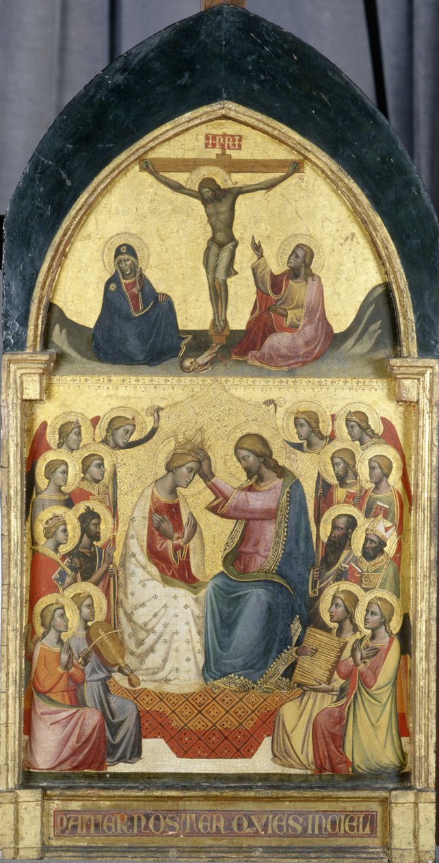 Coronation of the Virgin with Angels, Saints and the Crucifixion by Niccolo di Pietro workshop of Gerini