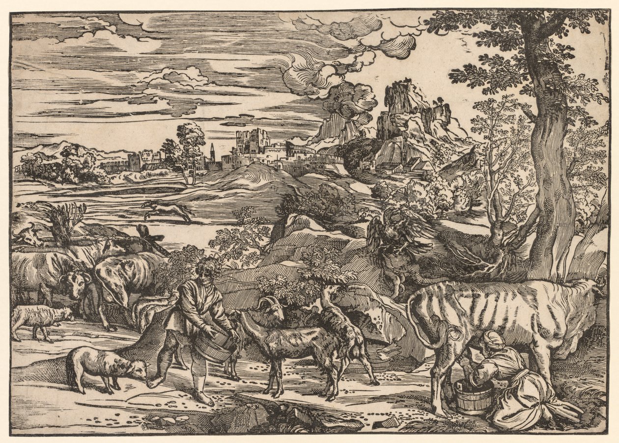 Landscape with a Milkmaid by Niccolo Boldrini