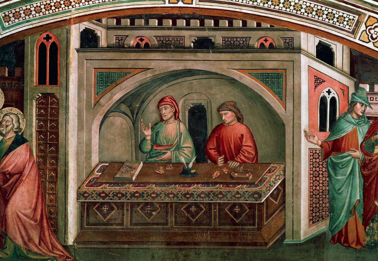 Calling of Saint Matthew Evangelist, Scene from The stories of St Matthew, Ca 1390, by Niccolo