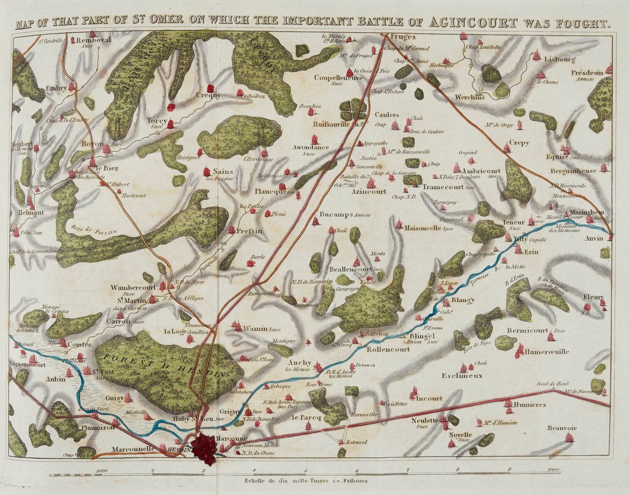 Map of that part of St. Omer on which the important battle of Agincourt was fought, illustration from 