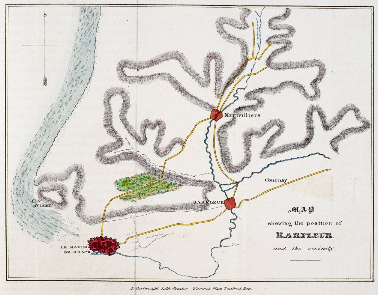 Map showing the position of Harfleur and the vicinity, illustration from 