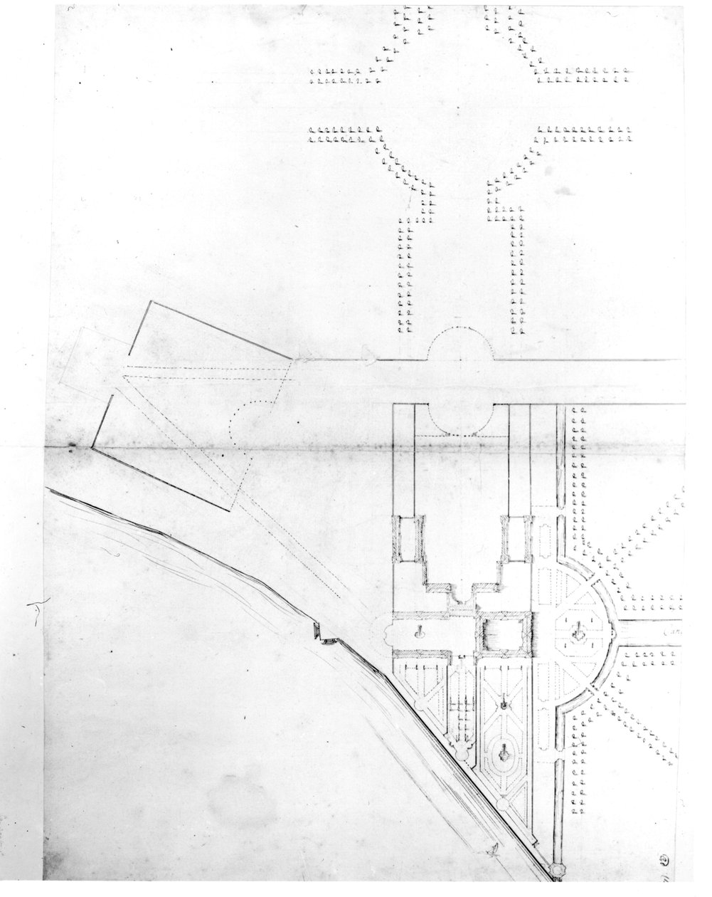 Site Plan of Scheme I, Hampton Court, 1689 by Nicholas Hawksmoor