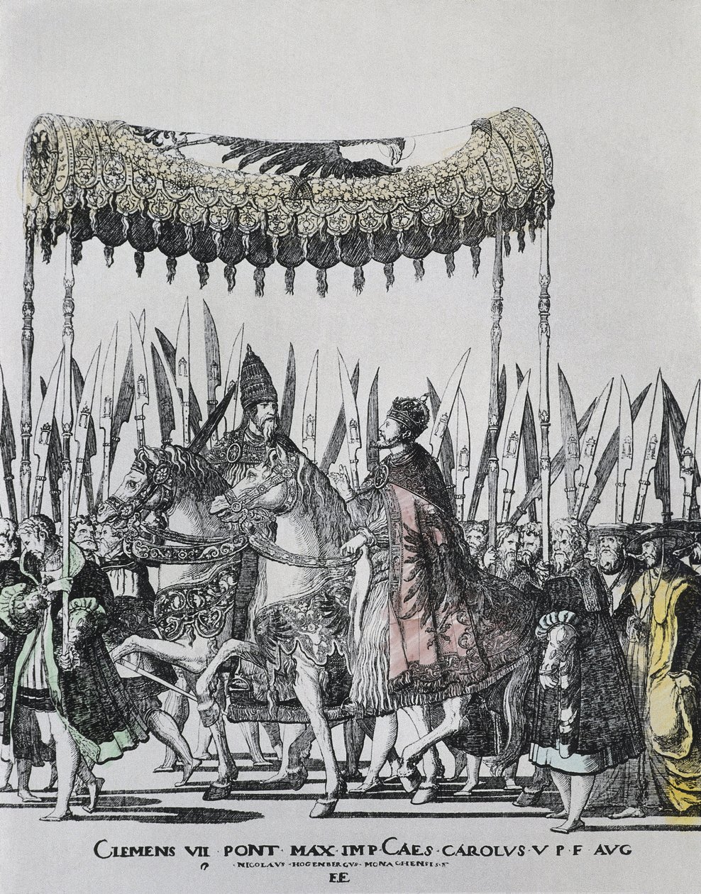 The Coronation of Charles V in Bologna, Engraving by Nicolas Hogenberg by Nicholas Hogenberg