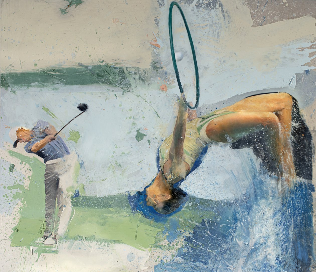 Golfer with diver and hoop, 2023 by Nicola Pucci